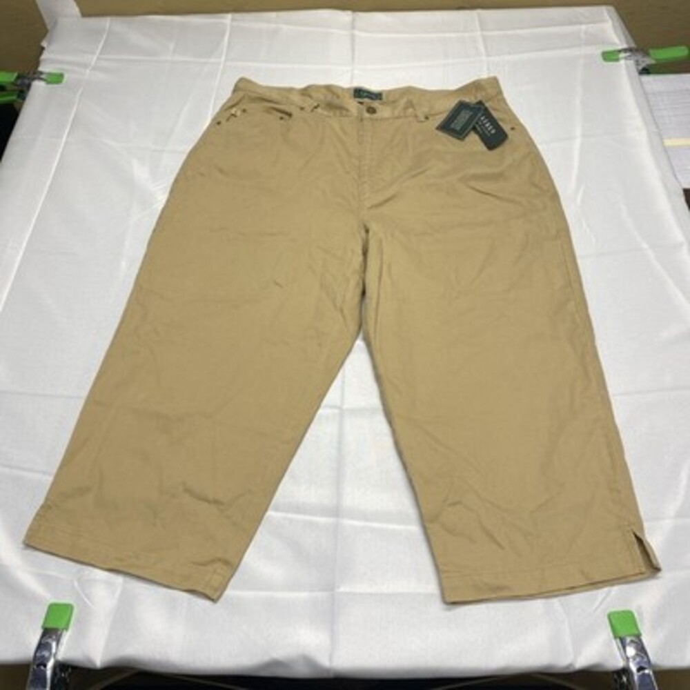 NWT Lauren Ralph Lauren Women's Khaki 100% Cotton Cropped Pants Size 18W!